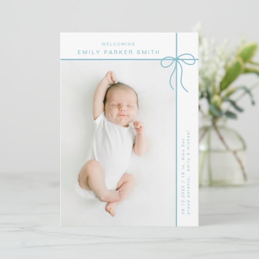 Faire-part Bow et lignes mignonette portrait simple photo (Debout devant)