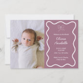 Faire-part Bow mauve personnalisé Boho ondulé Collage bébé na (Devant)