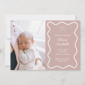 Faire-part Bow rose Dusty personnalisé Boho Wavy Collage Bébé (Devant)