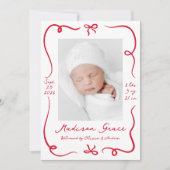 Faire-part Bows rouges à main fantaisie 2 Photo Naissance (Devant)