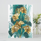 Faire-part Branche avec Feuilles d'or Ginko Biloba (Debout devant)