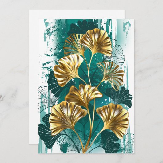 Faire-part Branche avec Feuilles d'or Ginko Biloba (Devant / Derrière)