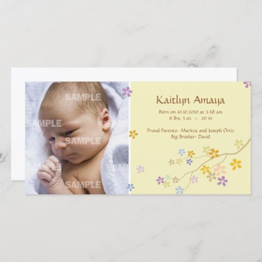 Faire-part Branche d'approche bébé (citron) (Devant / Derrière)