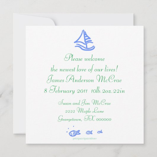 Faire-part Bright Blue Songbird (Dos)