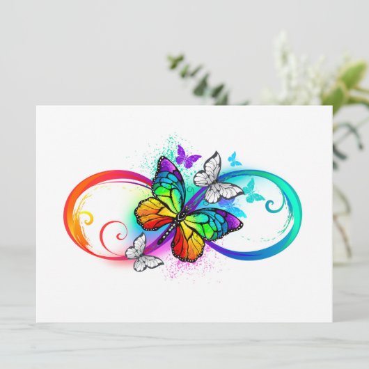 Faire-part Bright infinity with rainbow butterfly (Debout devant)