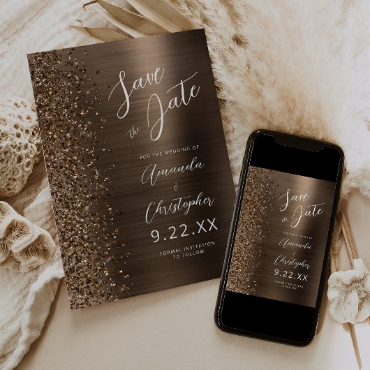 Faire-part Bronze Brushed Metal Script Save the Date
