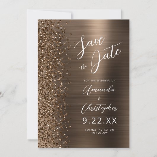 Faire-part Bronze Brushed Metal Script Save the Date (Devant)
