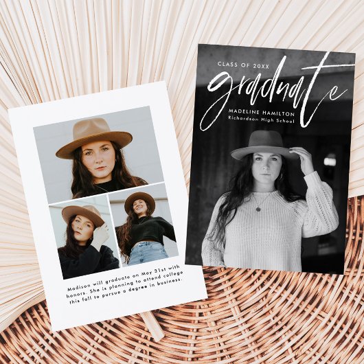 Faire-part Brosse blanche manuscrite Script 4 Diplôme photo