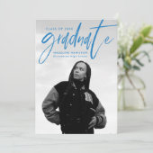 Faire-part Brosse Bleue manuscrite Script 4 Diplôme photo (Debout devant)