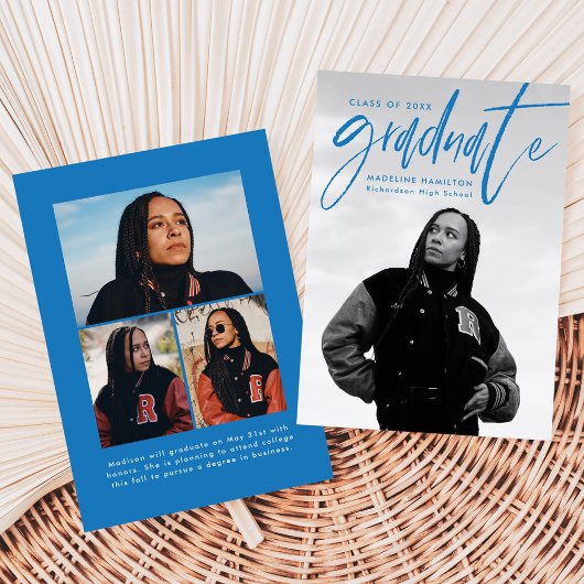 Faire-part Brosse Bleue manuscrite Script 4 Diplôme photo