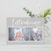 Faire-part Brosse Calligraphie Gris Photo Collage Naissance (Debout devant)