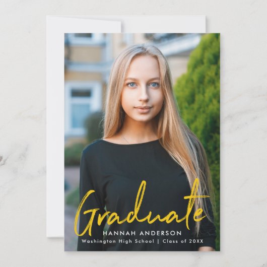Faire-part Brosse Jaune moderne Script photo Graduation (Devant)