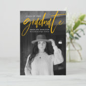 Faire-part Brosse manuscrite jaune Script 4 Diplôme photo (Debout devant)