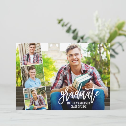 Faire-part Brosse moderne Script 4 Photo Collage Graduation (Debout devant)
