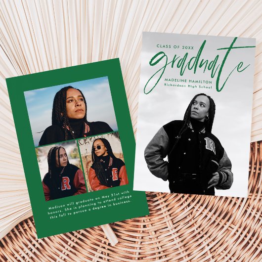 Faire-part Brosse verte manuscrite Script 4 Diplôme photo