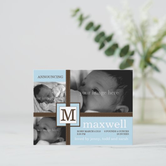 Faire-part Brown de bébé de ruban (Debout devant)