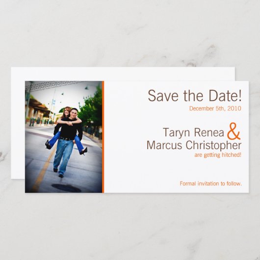 faire-part Brown Orange Chevron 4x8 Fiançailles (Devant / Derrière)