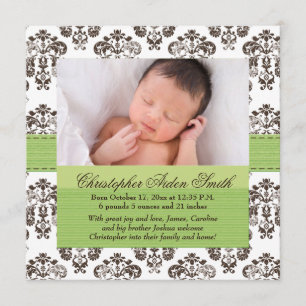 Faire-part Brun de vert d'Annoucement de photo de naissance