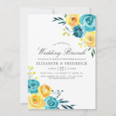 Faire-part Brunch Mariage floral turquoise et jaune (Devant)