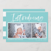 Faire-part Brush Calligraphy Aqua Blue Photo Collage de photo (Devant / Derrière)