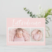 Faire-part Brush Calligraphy Blush Pink Photo Collage Naissan (Debout devant)