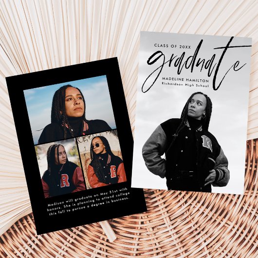 Faire-part Brush noir manuscrit Script 4 Diplôme photo