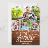 Faire-part Brush Script Wood Lights 4 Photo Graduation (Devant)