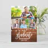 Faire-part Brush Script Wood Lights 4 Photo Graduation (Debout devant)