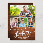 Faire-part Brush Script Wood Lights 4 Photo Graduation (Devant / Derrière)