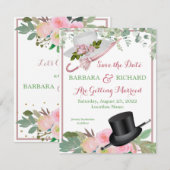 Faire-part BUDGET Romantique Rose Rose rose Mariage Floral Da (Devant / Derrière)