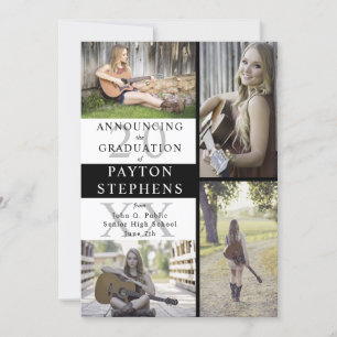 Faire-part Buffalo Checks Photo Black Diplôme blanc