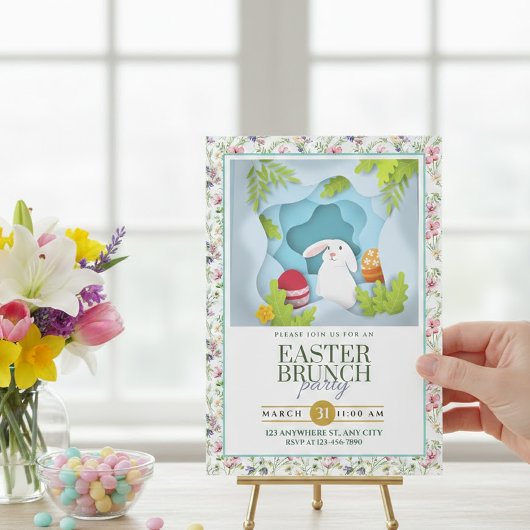 Faire-part Bunny & Floral Easter Brunch I Style 3D