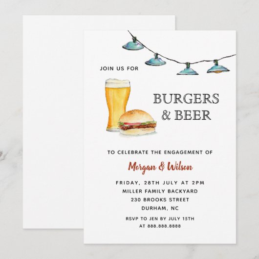 Faire-part Burger & Beer Engagement (Devant / Derrière)