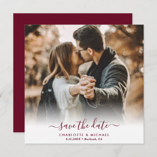 Faire-part Burgundy Elegant Moderne Script Mariage Photo