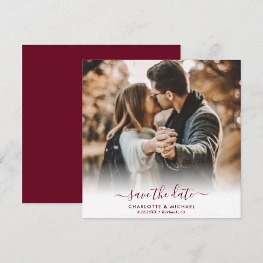 Faire-part Burgundy Elegant Moderne Script Mariage Photo (Devant / Derrière)