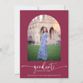 Faire-part Burgundy moderne Script Graduation Arch Photo (Devant)