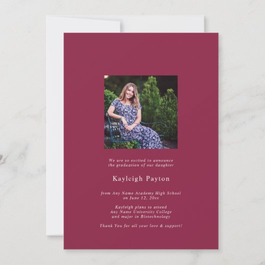 Faire-part Burgundy moderne Script Graduation Arch Photo (Dos)
