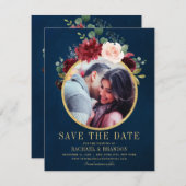 Faire-part Burgundy Red Navy Floral Rustic Boho Enregistrer l (Devant / Derrière)