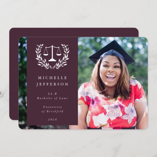 Faire-part Burgundy+White Law Scales Laurel Wreath (Devant / Derrière)