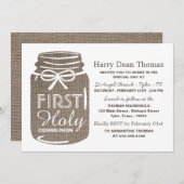 Faire-part Burlap Mason Jar, Première Sainte Communion (Devant / Derrière)