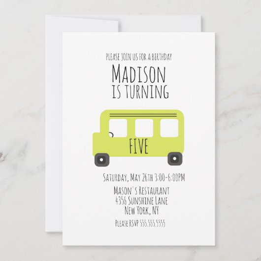 Faire-part Bus fête d'anniversaire n'importe quel âge Invitat (Devant)