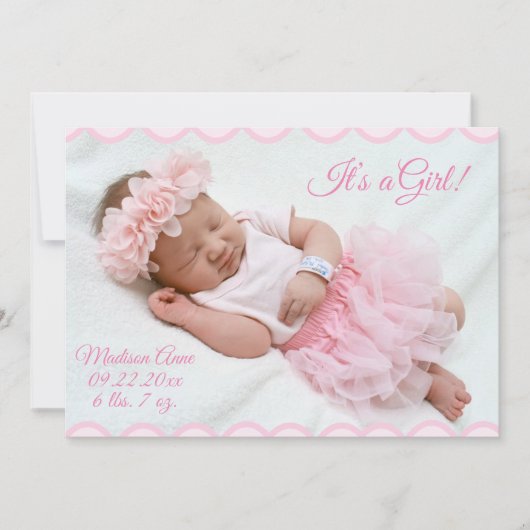 Faire-part C’est une fille Script Photo Rose Girly Elegant Bi (Devant)