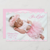 Faire-part C’est une fille Script Photo Rose Girly Elegant Bi (Devant / Derrière)