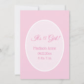 Faire-part C’est une fille Script Photo Rose Girly Elegant Bi (Dos)