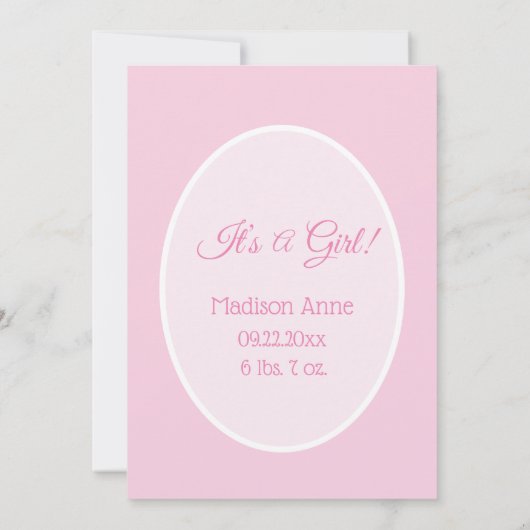 Faire-part C’est une fille Script Photo Rose Girly Elegant Bi (Dos)