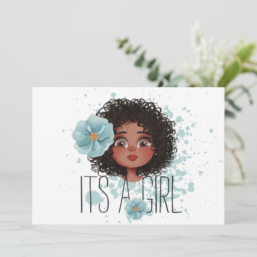 Faire-part C’est une fille, un blueflower, une petite fille,  (Debout devant)