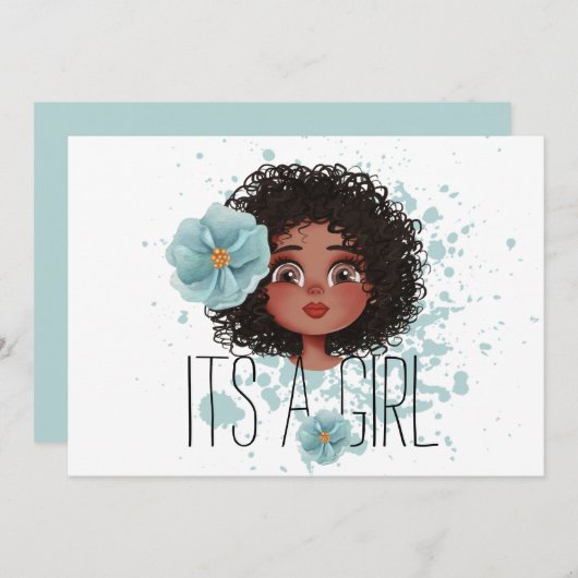 Faire-part C’est une fille, un blueflower, une petite fille, (Devant / Derrière)