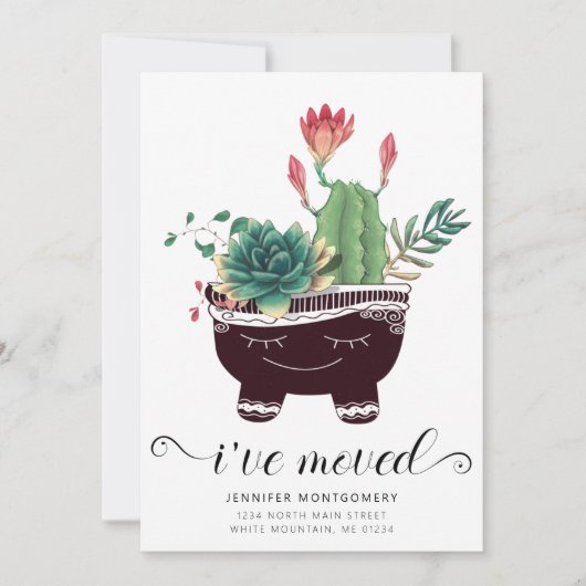 Faire-part Cactus Rose Cute Succulents Whimsical Pot Déplacem (Devant)