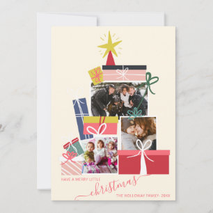 Faire-part Cadeaux légers arbre de Noël 3 photo collage
