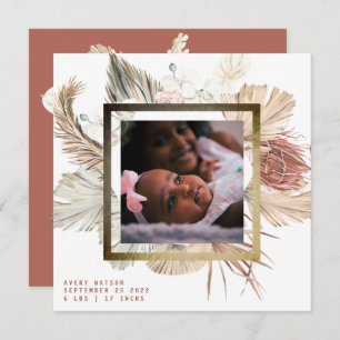 Faire-part Cadre à huile d'or Boho Pampas Boho Photo Naissanc